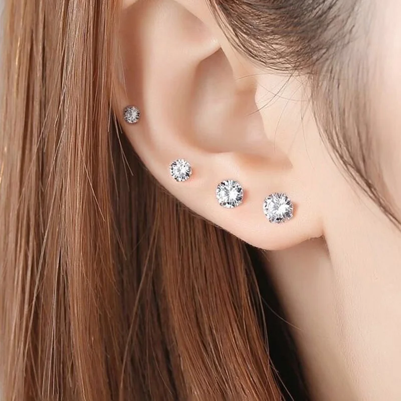 Super Flash Classic Six Claw Zircon Piercing Bone Mini Unisex Stud Earrings Ear Hole Care Trendy Jewelry Accessories