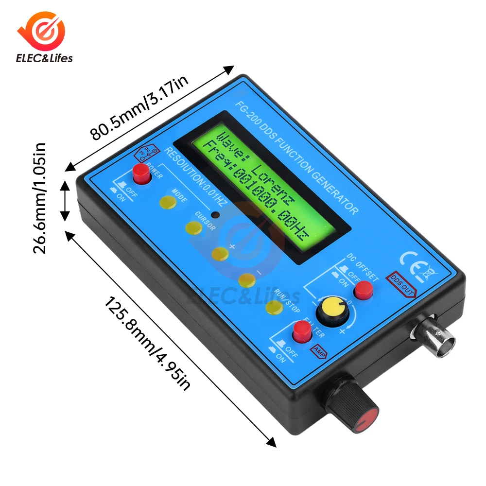 FG-200 0.01Hz-500KHz Function Signal Generator Sine+Square+Triangle+Sawtooth Waveform Signal Generator Adjustable Frequency