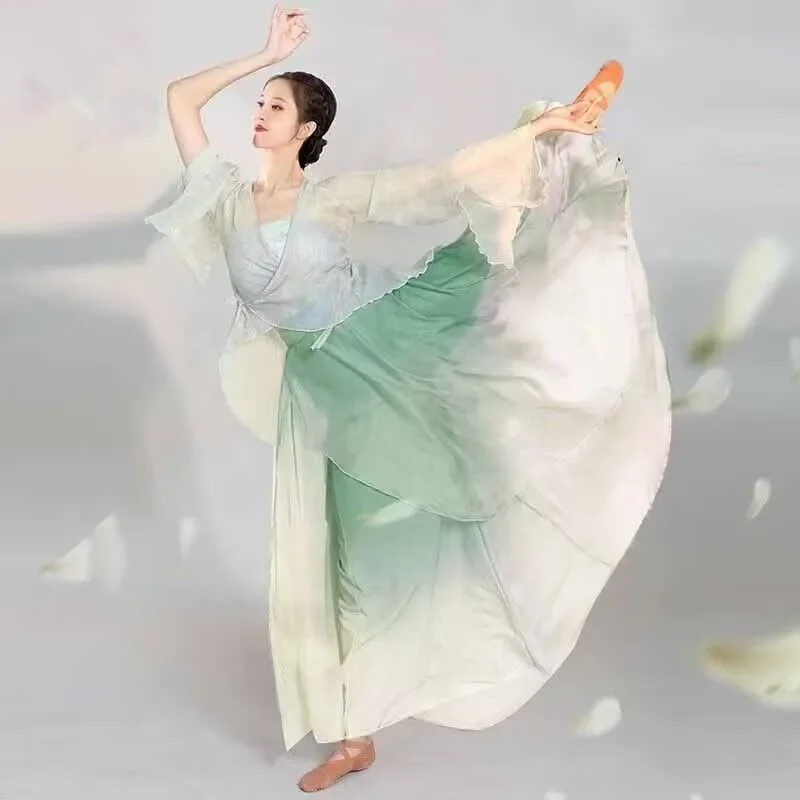 Classical Dancer Performance Costumes Elegant Cardigan Practice Clothes Body Rhyme Long Outer Chinese Style Folk Dance