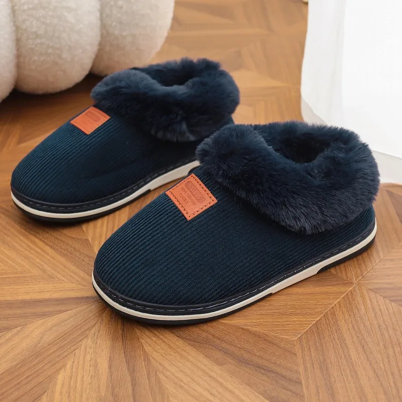 2027 Warm Fleece-Lined Men's Winter Slippers - Thickened Sole Non-Slip Closed-Back Indoor & Outdoor Cotton Shoes