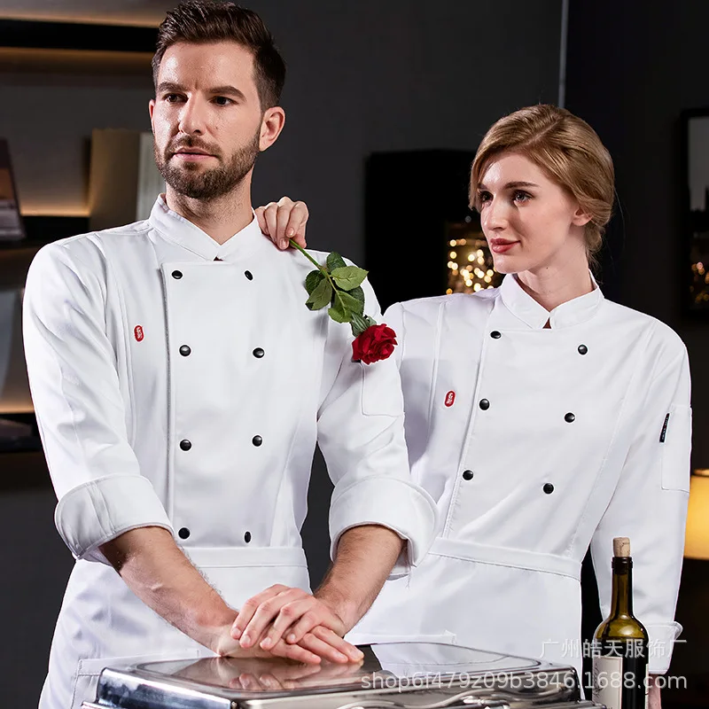 High-End Restaurant Hotel Herfst en Winter Keuken Chef Overalls Heren Lange Mouw Wollen Katoen Eetkamer Keuken Tooling