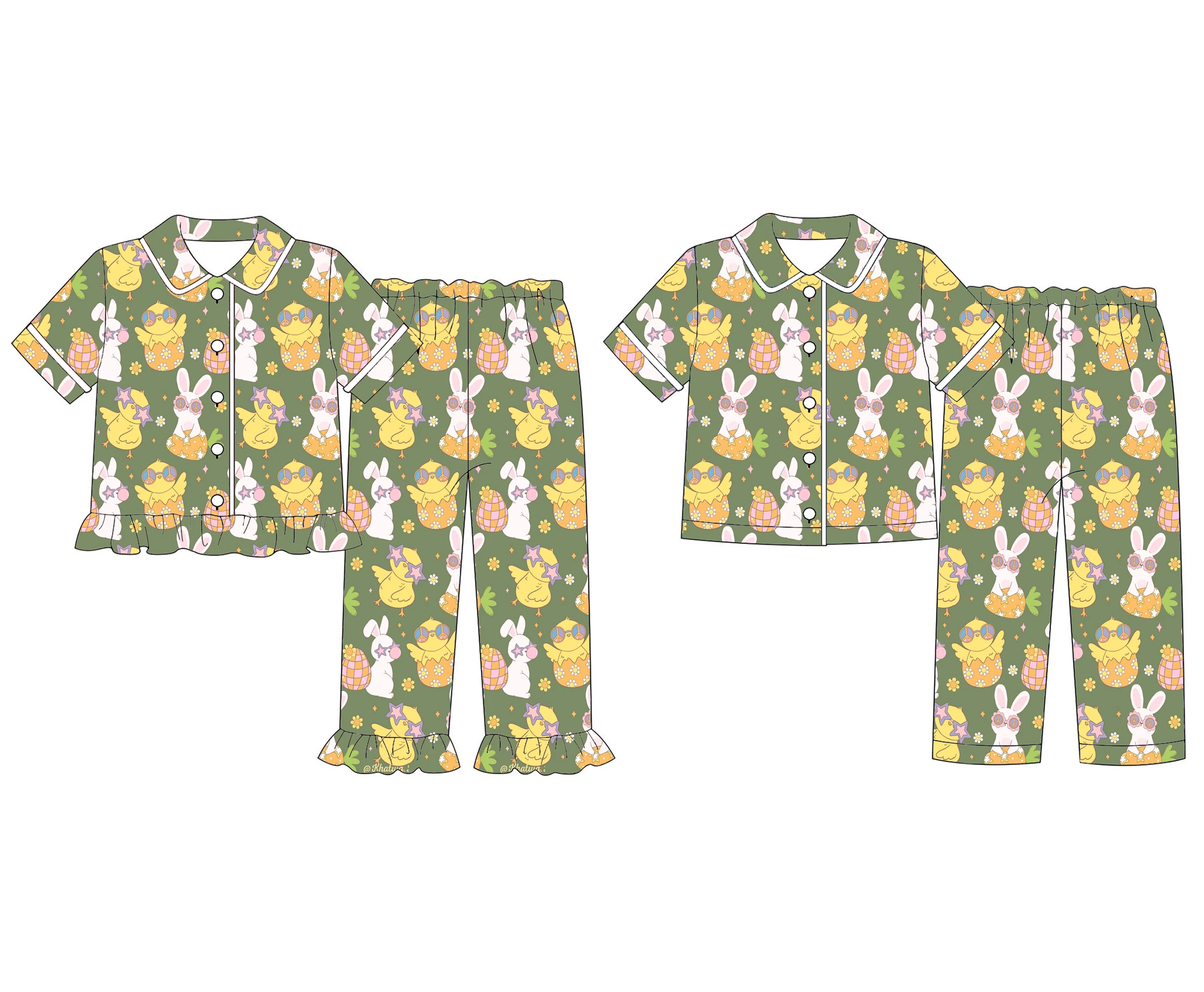 Boutique children's suits, new pajama suits, Easter bunny egg print short-sleeved trousers, girls and boys set