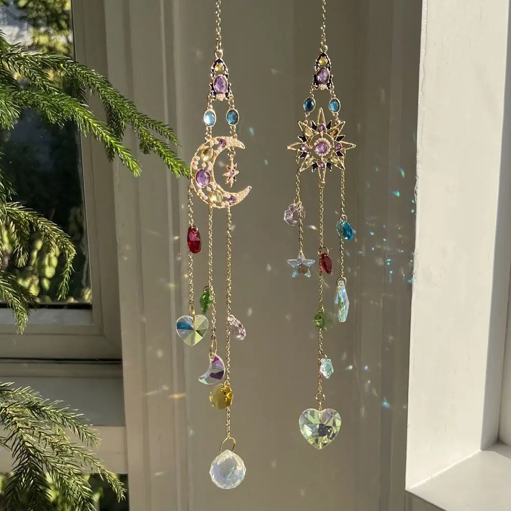 

Sun Moon Suncatcher Wind Chimes Creative Handmade Indoor Hanging Ornament Home Garden Crafts Gift Colorful Crystal Pendant