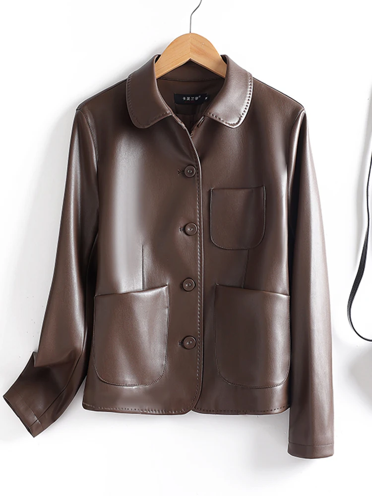   Ning Jaet in vera pelle da donna ort Sle Primavera Autunno Faionable Versatile cappotto in pelle elettronica Colletto rovesciato Esterno...