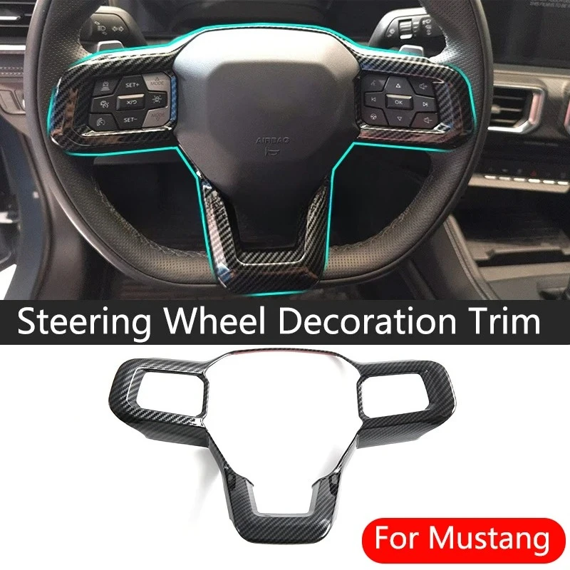 

For Ford Mustang 2024 2025 ABS Carbon Fiber Steering Wheel Decoration Trim Interior Car Accessories