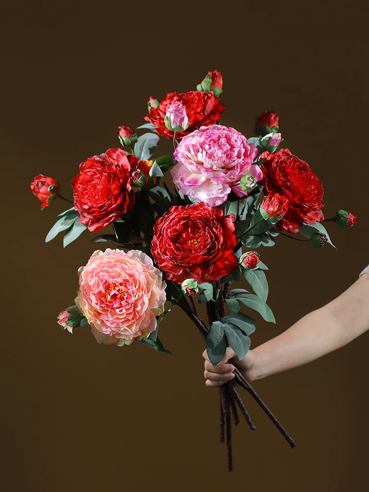 

Искусственный пион Red Wealth: Роскошный одиночный стебель для декора стола, имитация цветка из пластика для гостиной