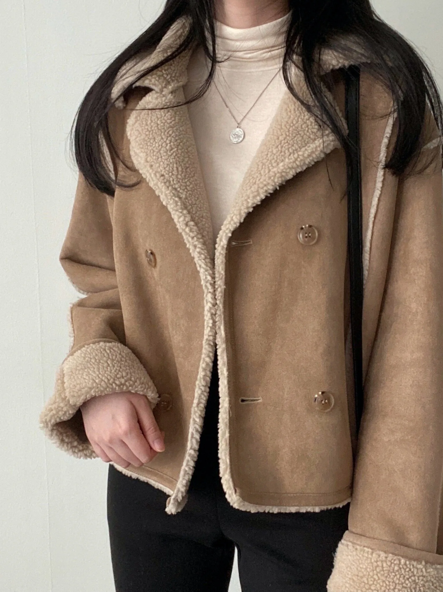 Chic Double-Breasted Suede Jacket Women's Loose Suit Collar Autumn Winter High-End Feeling Lazy Style Trendy Coat Korean Style