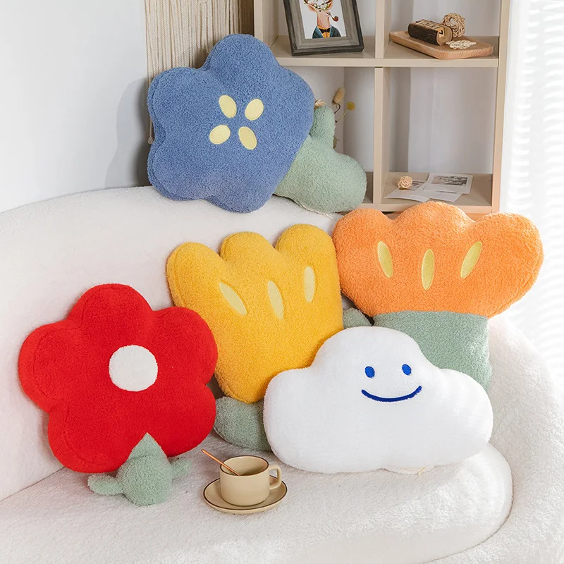 Nordic Style Flower Cushion Smile Cloud Throw Pillow Tulip Sunflower Plush Toy Hug Plushies Girly Home Decor Birthday Gifts