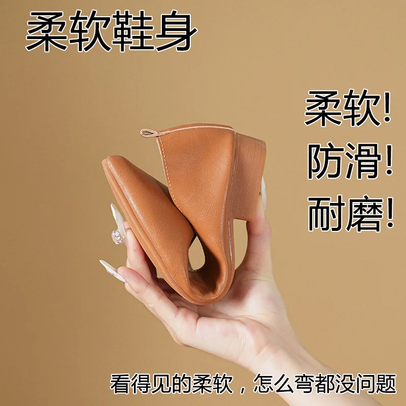 Spring and Autumn Fashion New Square Head Soft Leather Work Shoes Women's Shoes High Heels Thick Heels Shoes Women view 4