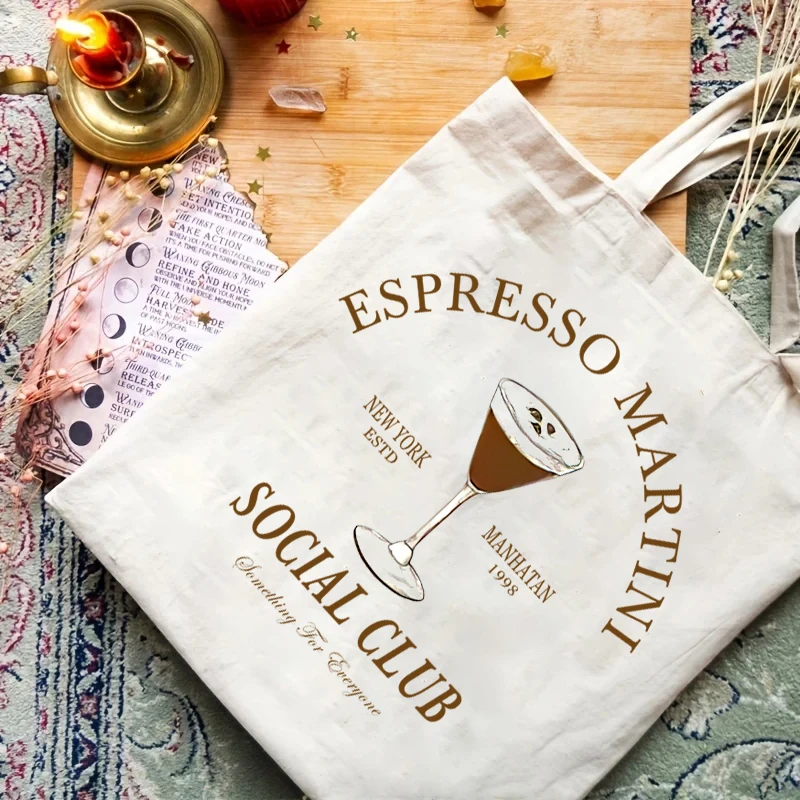 Vintage Espresso Martinis Pattern Women Shoulder Bag Shopper Shopping Bag Ladies Reusable Large Capacity Handbag Casual Tote Bag