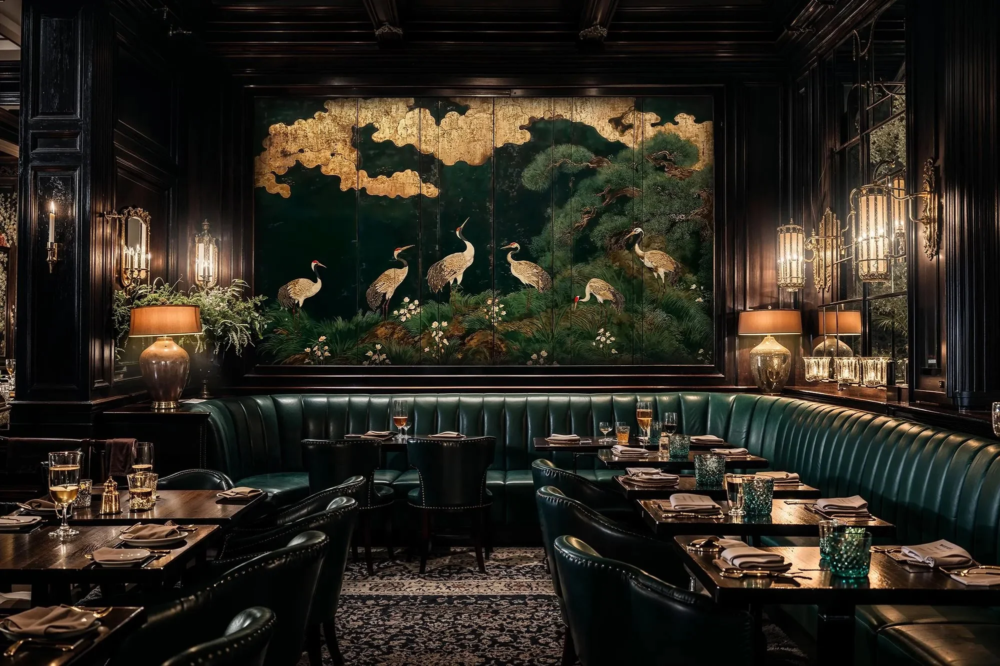 Luxury Chinoiserie Crane Pine Screen Wall Mural Dark Green Gold 3d Wallpaper Peel and Stick Removable for Living Room Bedroom