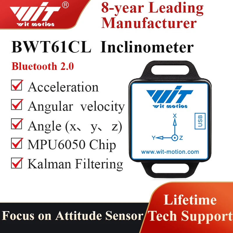 BWT61CL Giroscopio Bluetooth ad alta precisione a 6 assi + angolo (X、Y 0,05 ° ) + Accelerometro con filtro Kalman, registratore dati 100 Hz 6DOF