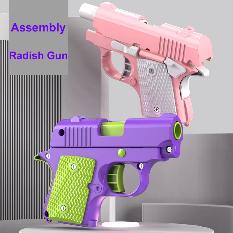 3D Assembly Plastic Puzzle Gun Toy para crianças, pistola pequena, modelo de rabanete, blocos de construção, 3D impresso