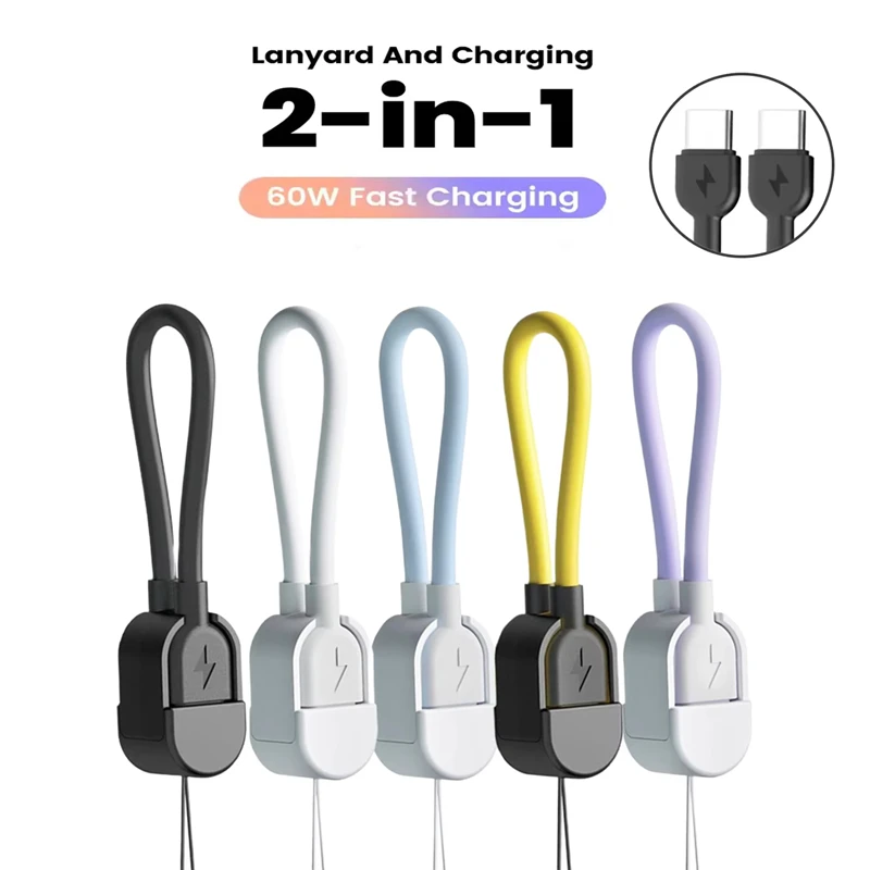 Pd 60w Fast Charge Short Usb C Cable 16cm Keychain Type C To C Cord For Iphone 15 16 Samsung Xiaomi Power Bank Charging