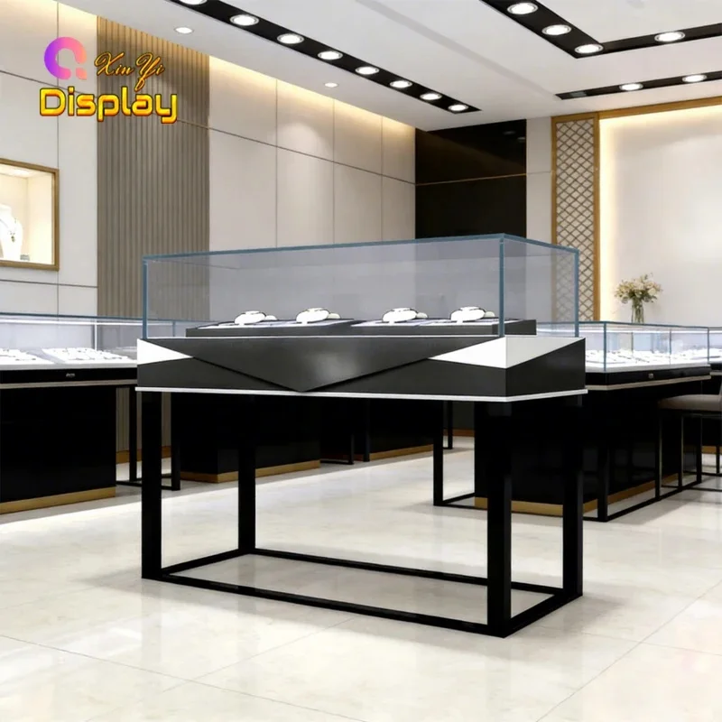 custom.High End Tempered Glass Jewelry Showcase with LED Lighting and Lock Heavy Duty & Eco-Friendly Luxury Malls Jewelry St