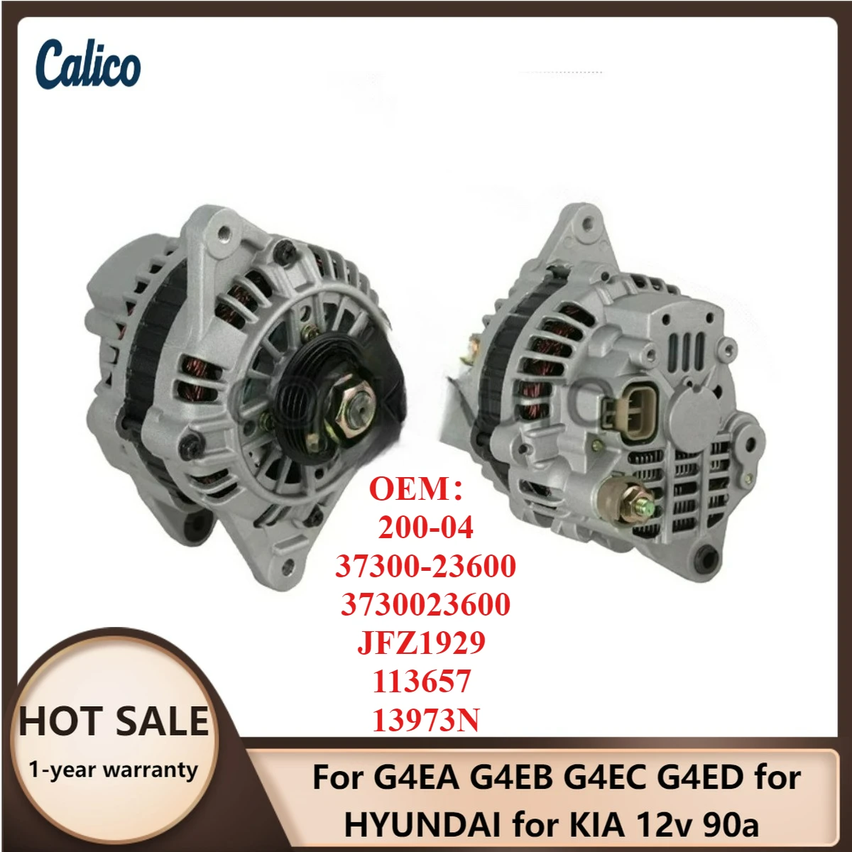 

Hot Selling for G4EA G4EB G4EC G4ED for HYUNDAI for KIA 12v 90a Alternator 200-04 37300-23600 3730023600 JFZ1929 113657 13973N