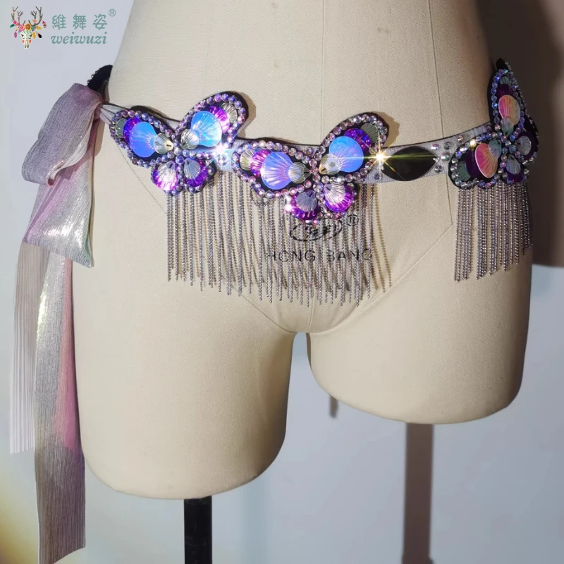 

Belly Dance Accessories for Women Performance Professional Belt Butterfly Wais Hip Towel Tassel Competiton Accessory Dance Belt