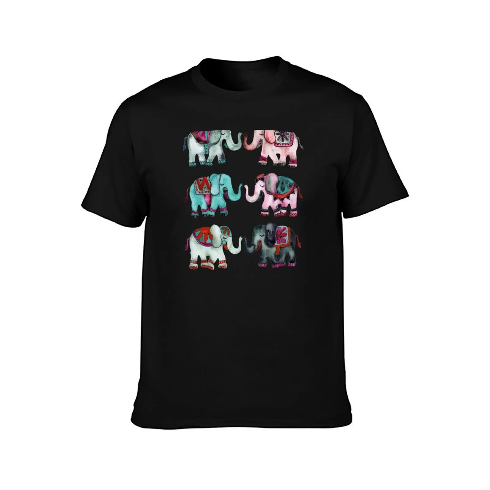 Elephant Collection – Turquoise & Coral Palette T-Shirt Plus Size Simple Casual Top