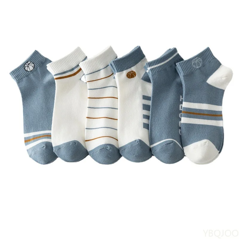 

6 Pairs Fashion New Spring and Autumn Sweat Absorbing Breathable Low Cut Short Tube Men's Socks Blue Versatile Anti Slip Men