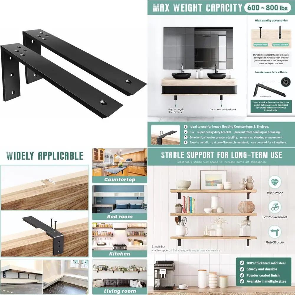 

Heavy-Duty Metal Countertop Brackets, 2-Pack, 20x8x2.5, Thick Shelf Supports, L-Shaped Corbels for Sturdy Installation