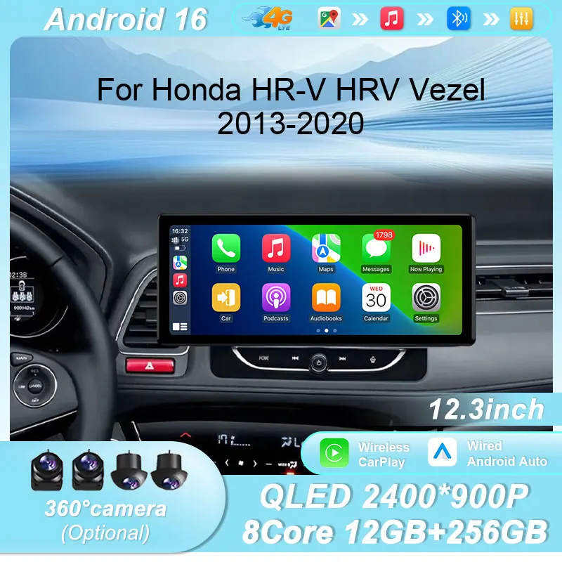 

GPS Bluetooth WiFi DSP IPS HD сенсорный экран Android 16 12.3 дюйма автомобильная магнитола для Honda HR-V HRV Vezel 2013-2020 с беспроводным CarPlay