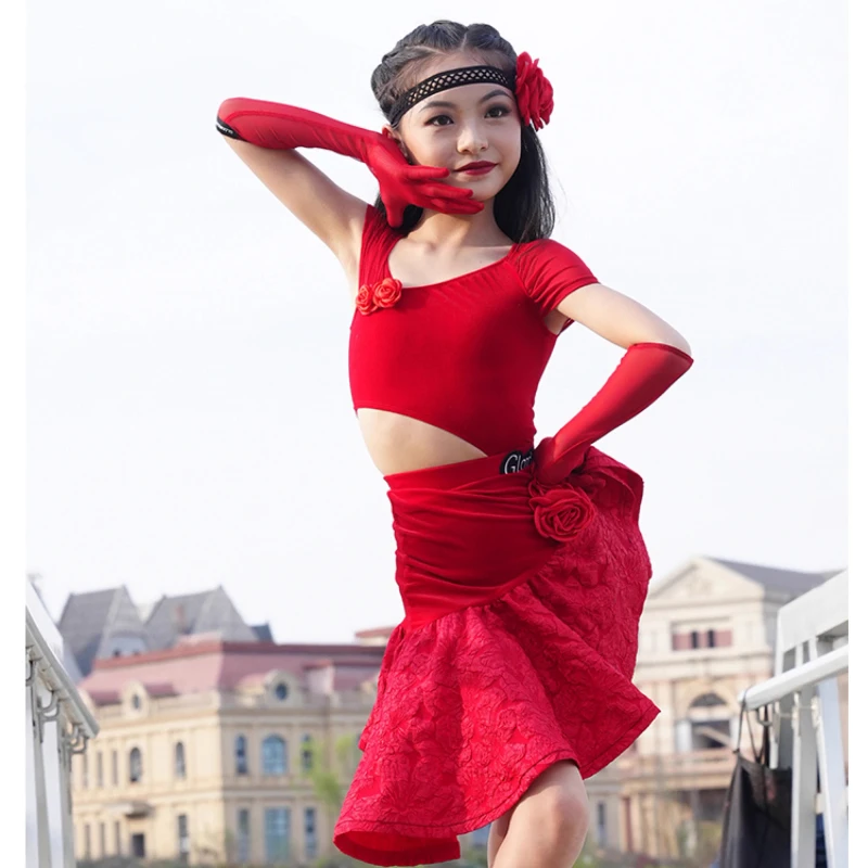 Latin Skirt Ball Dance Competition Dress Stage Costume Dancewear Outfits Evening Girls Line Party Prom Sports Clothes Customized