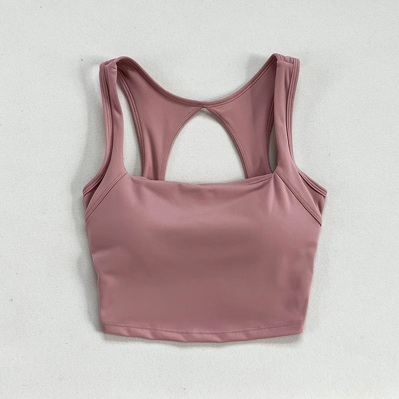 2-in-1 Sports Bra Vest Breathable Square Neck Yoga Fitness Underwear with Printed Tank Top Suspenders Blank Chest Pad