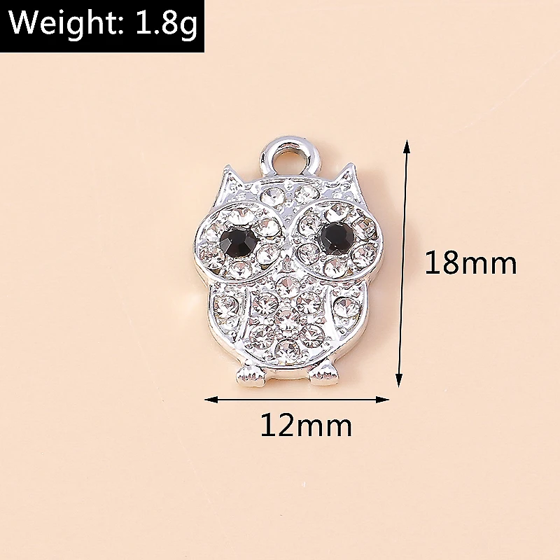 Leslie 10 Stück 18*12mm Exquisite Niedliche Legierung Kristall Eulen-Anhänger für DIY Ohrringe Armband Halskette Tier-Anhänger Schmuckherstellung – Detail 1