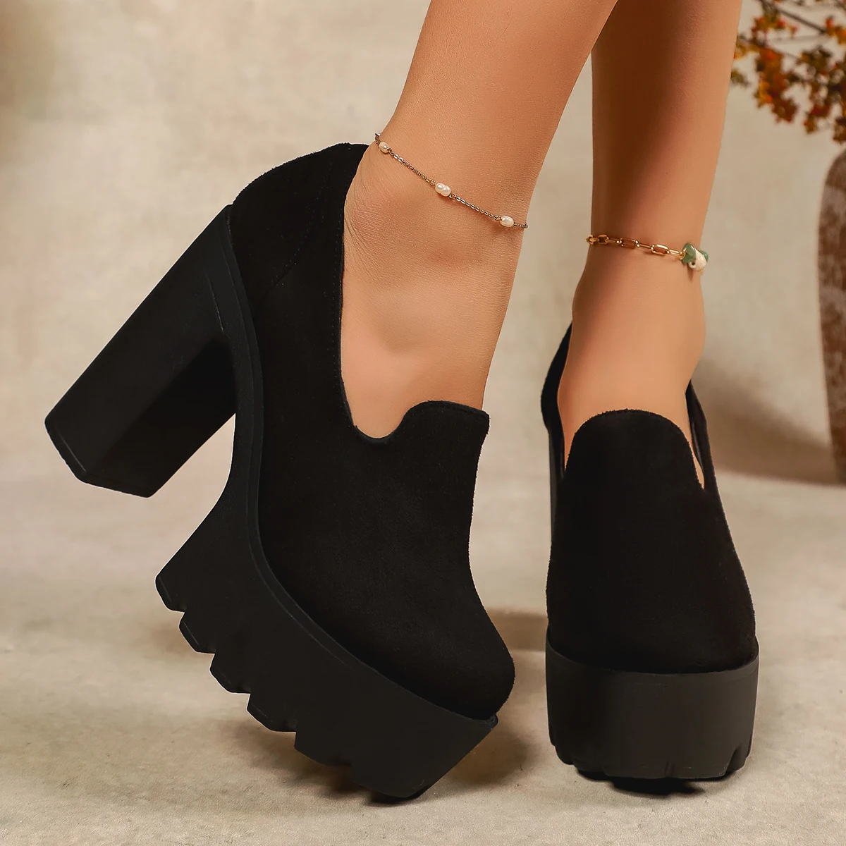 Neue 2025, große Größe, vielseitig, bequem, dicker Absatz, Mary Janes, modische High-Heel-Einzelschuhe für Damen, runde Zehen, Gummisohle