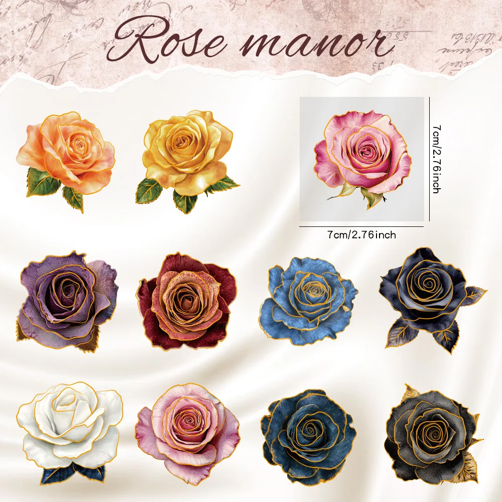 Vintage Plant Rose Scrapbooking Sticker Pack 100 Sheets Different Patterns PET Waterproof Decorative Material Aesthetic Stickers