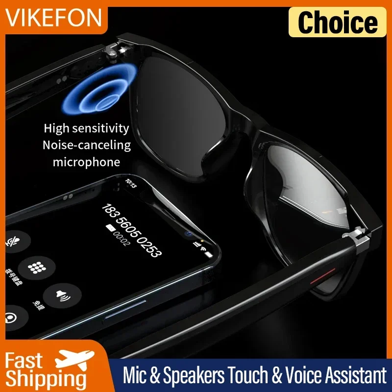 VIKEFON E13 Smart Glasses Blue Light Filtering Polarized Sunglass Lenses  Audio Built-in Mic & Speakers Touch & Voice Assistant