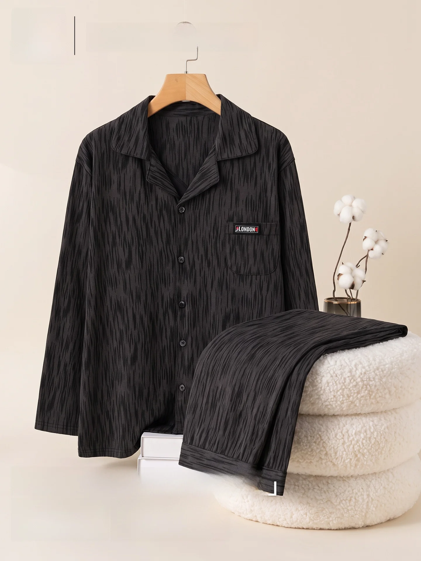Pure Cotton Long Sleeve Men's Sleepwear Set Catman Spring Autumn New Style Outwear Comfortable Home Clothes Soft Breathable