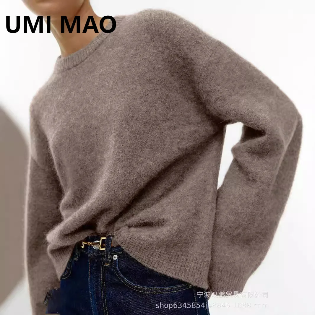 

UMI MAO топы осень-зима ленивый мягкий серый пуловер свитер женский свободный утолщенный кашемировый вязаный свитер с круглым вырезом