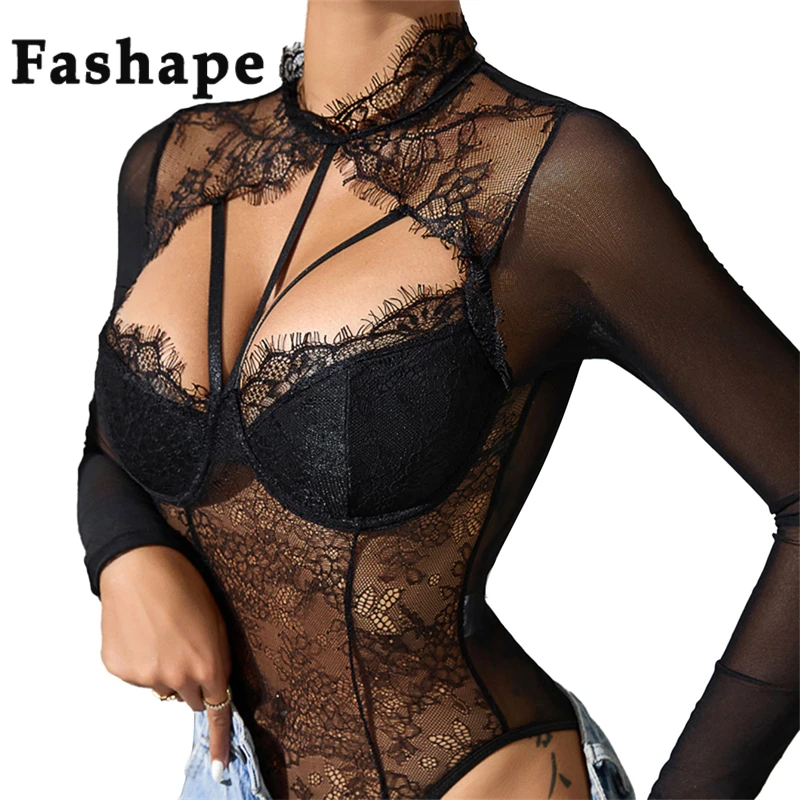 

Модное сексуальное женское белье, горячее боди для похудения, открытая промежность, кружевной топ с круглым вырезом и вырезом, женская одежда с длинными рукавами