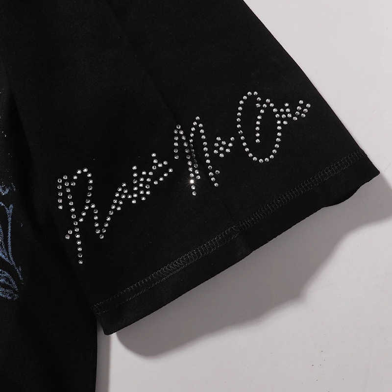 Herren Oversize T-Shirt Lustige Kleidung Strass Jesus-Weinen Grafik-Tee Streetwear Hip Hop Y2K Lässiges Kurzarm-Oberteil aus Baumwolle – Detail 9