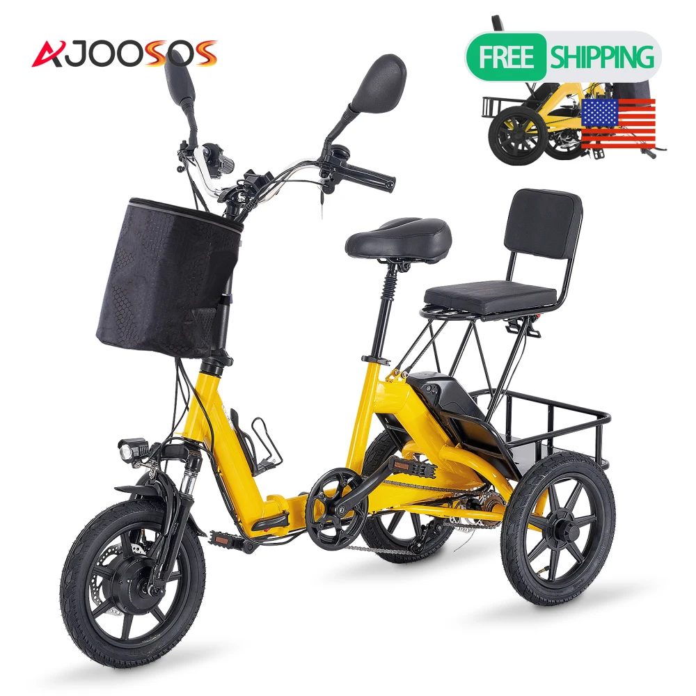 

Folding Electric UTV Trike 350W/500W Peak Motor, 480Wh Removable Battery 2-Seat Design with Large Basket Ride on Toys