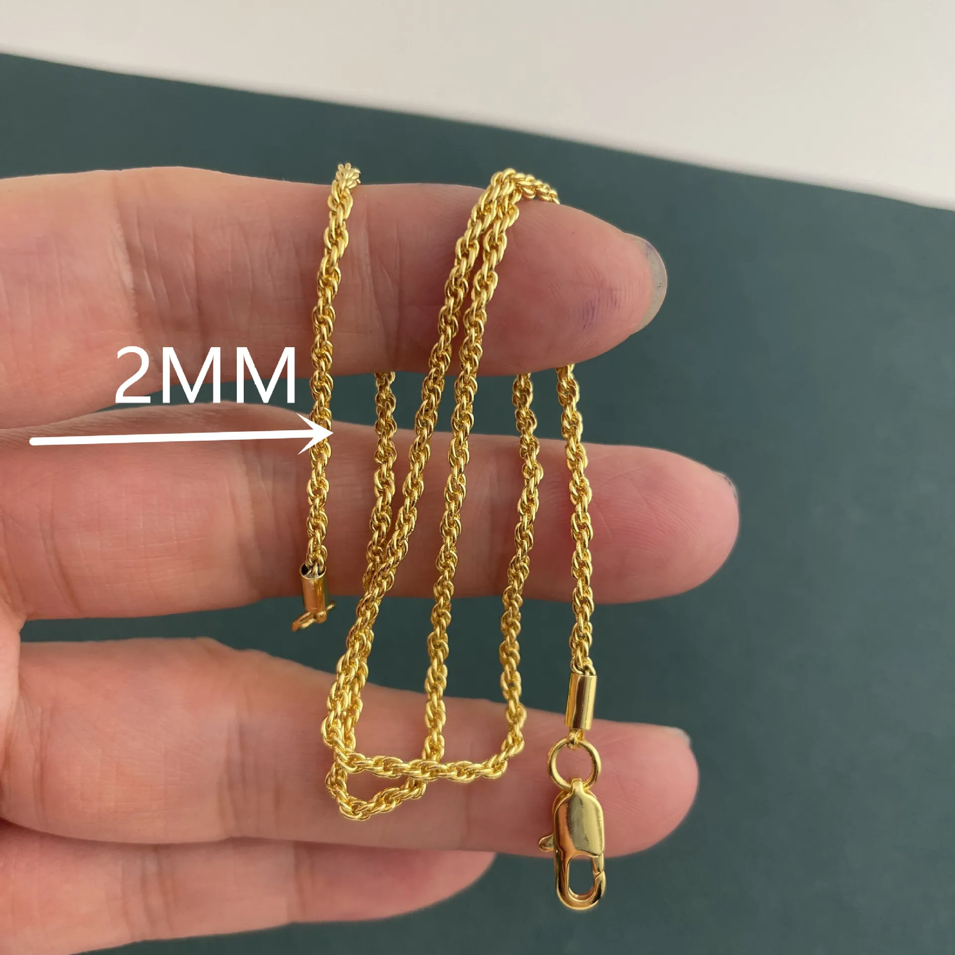 Andara 925 sterling silver plated with 18k gold 2MM twisted rope necklace fashionable and simple jewelry