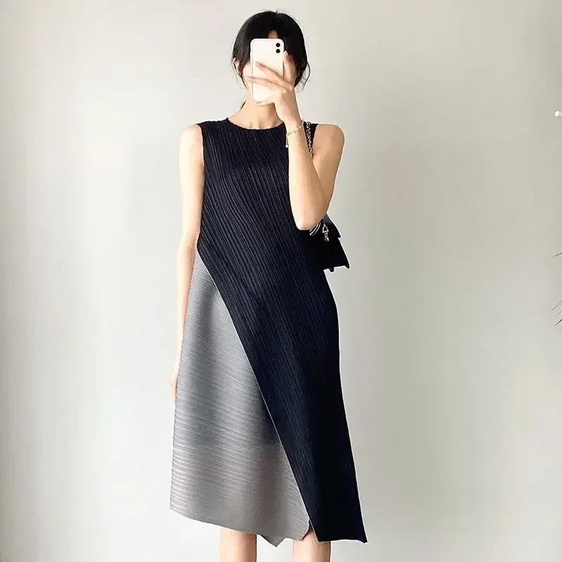 

2025 New Fashionable Women's Color Block Patchwork Dress Three-Piece Pleated Dress Fashionable Clothing For Women