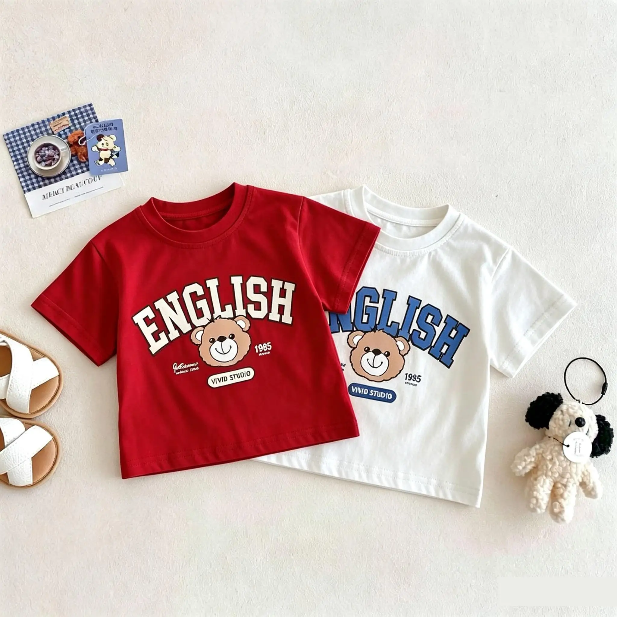 Cartoon Printed T-shirt Summer Clothing Fashion Popular Boys Tees Short-sleeved Tops Children's Wear Crewneck Casual T Shirts