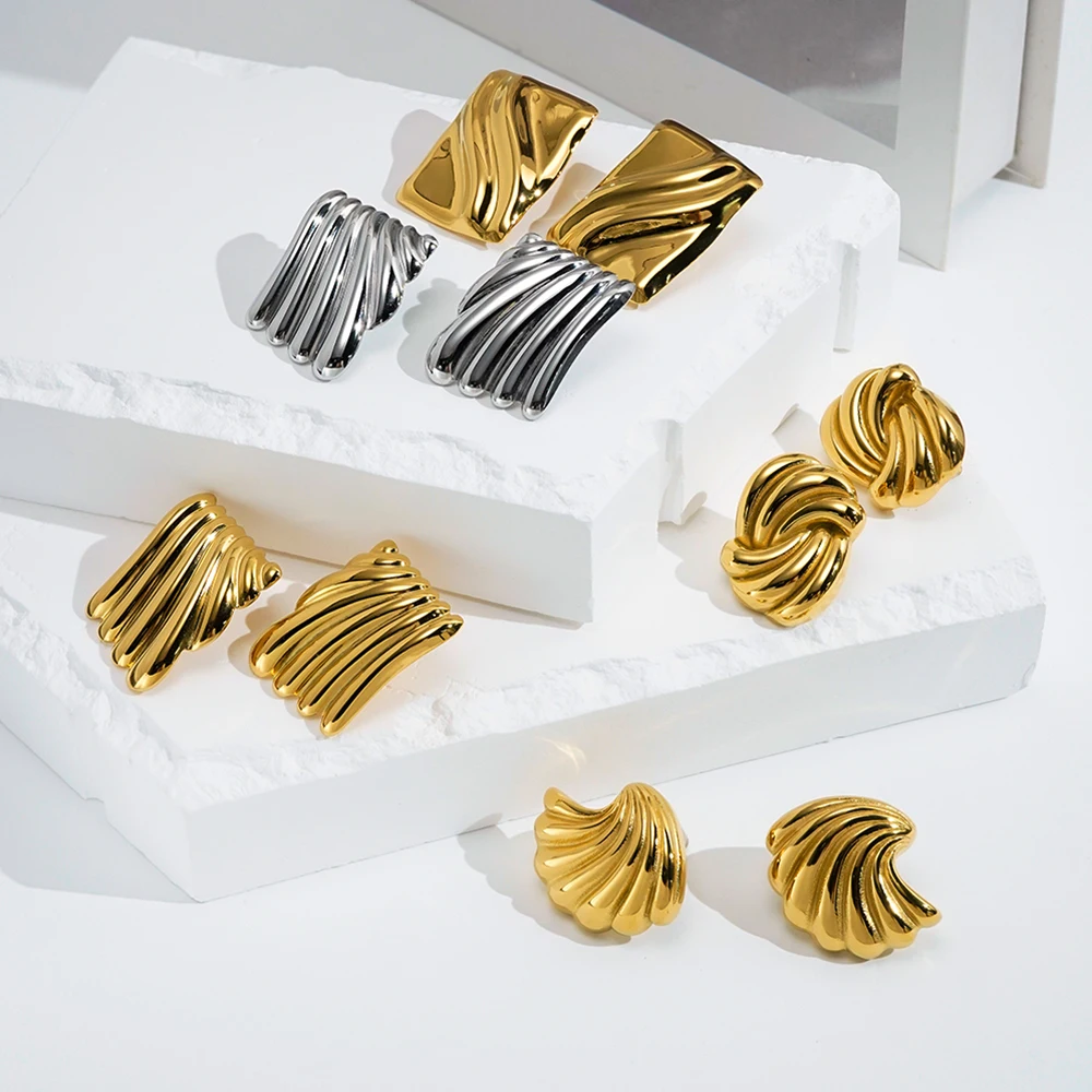 

ENFASHION Aretes 3D Curved Stud Earrings For Women's Stainless steel 18K Gold Plated In Earings Fashion Cool Jewelry E251673
