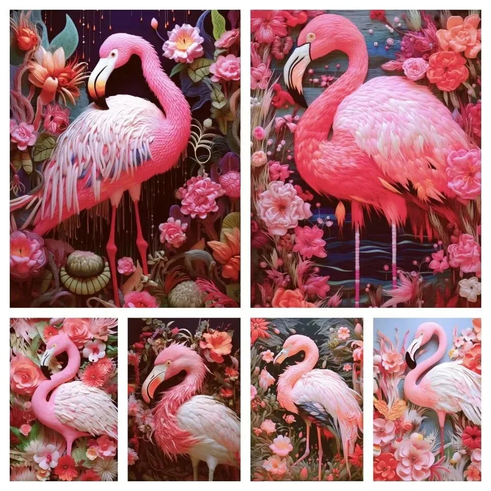 Red Flamingo 5D Diamond Painting Animal Jungle Diamond Mosaic Painting Kits Full Drill Bird Rhinestone Embroidery DIY X1446