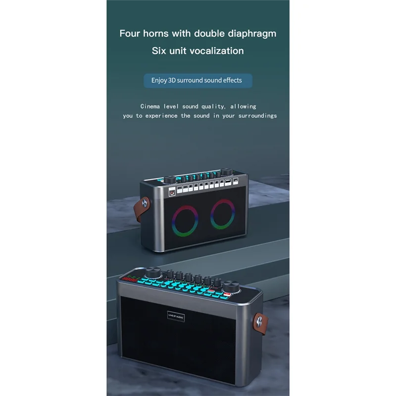 PHILE-Machine Home KTV Suono RGB integrato Karaoke Altoparlante portatile per scheda audio wireless BT con 2 microfoni wireless