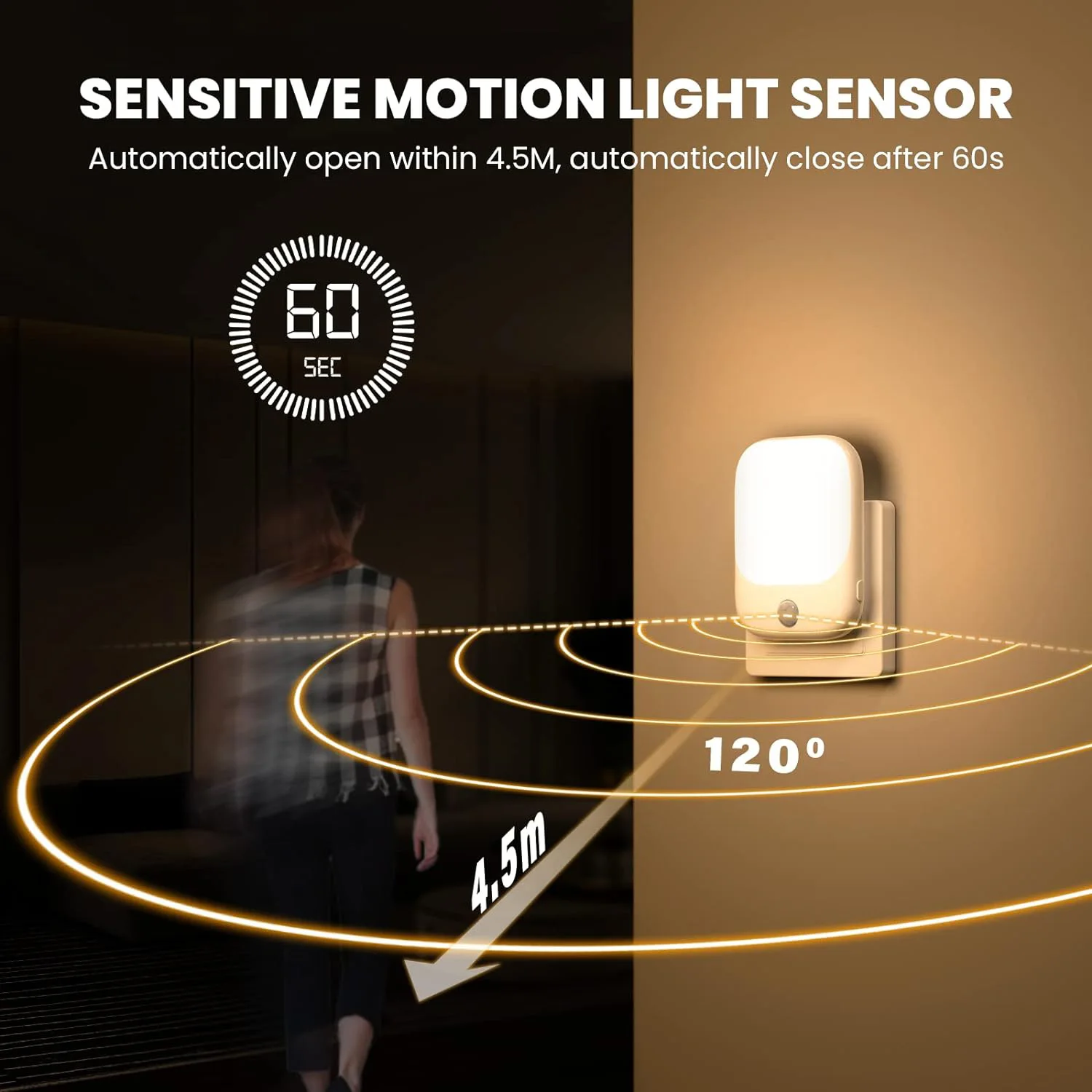 1pc/2pcs/4pcs/10pcs Smart LED Night Light with Sensor, Adjustable Brightness, Motion Sensor Night Light, Warm White