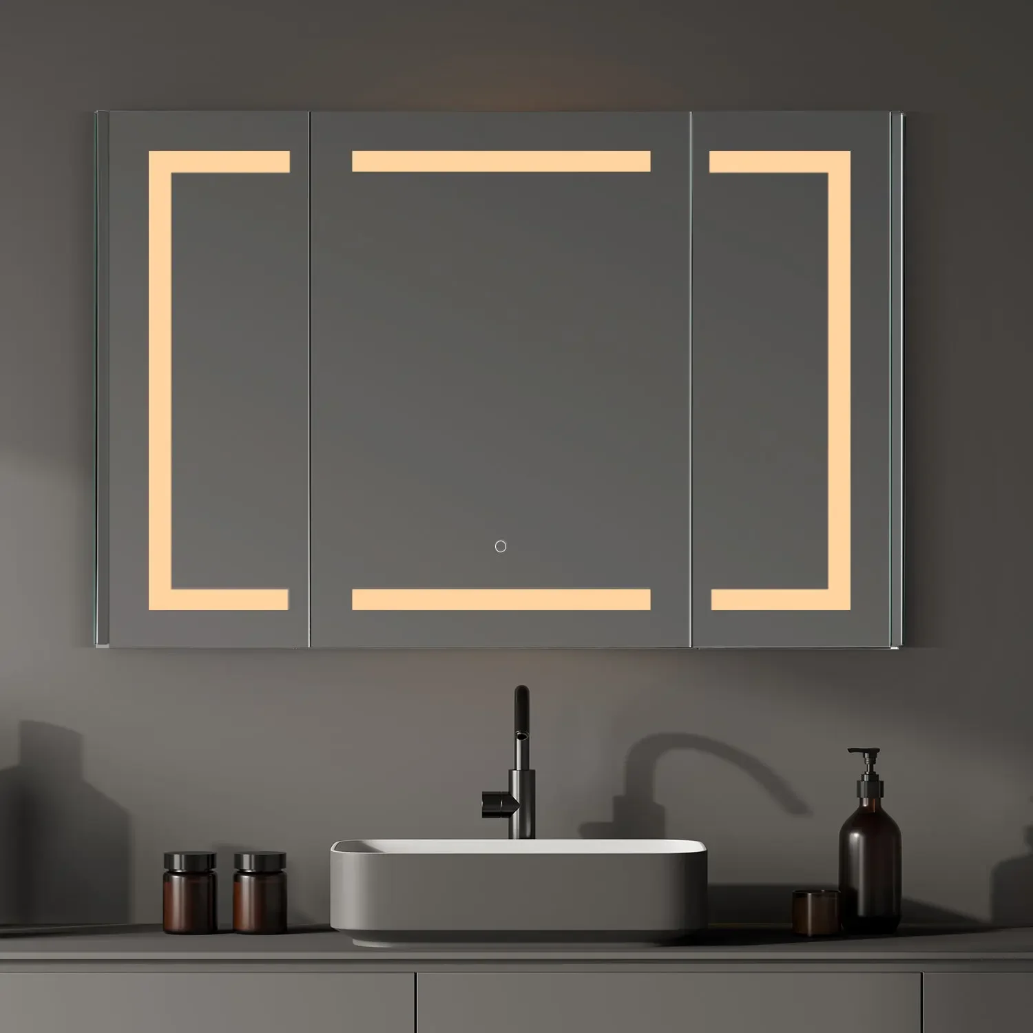 Modern Bathroom Mirror Cabinet Stainless Steel Wall-Mounted Medicine Cabinet with Smart Mirror and Eco-Friendly Feature