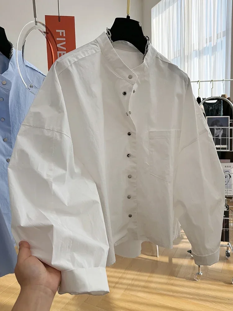 Camicia primaverile da donna moda francese retrò girocollo monopetto manica lunga Top elegante camicetta delicata 2024 nuovo