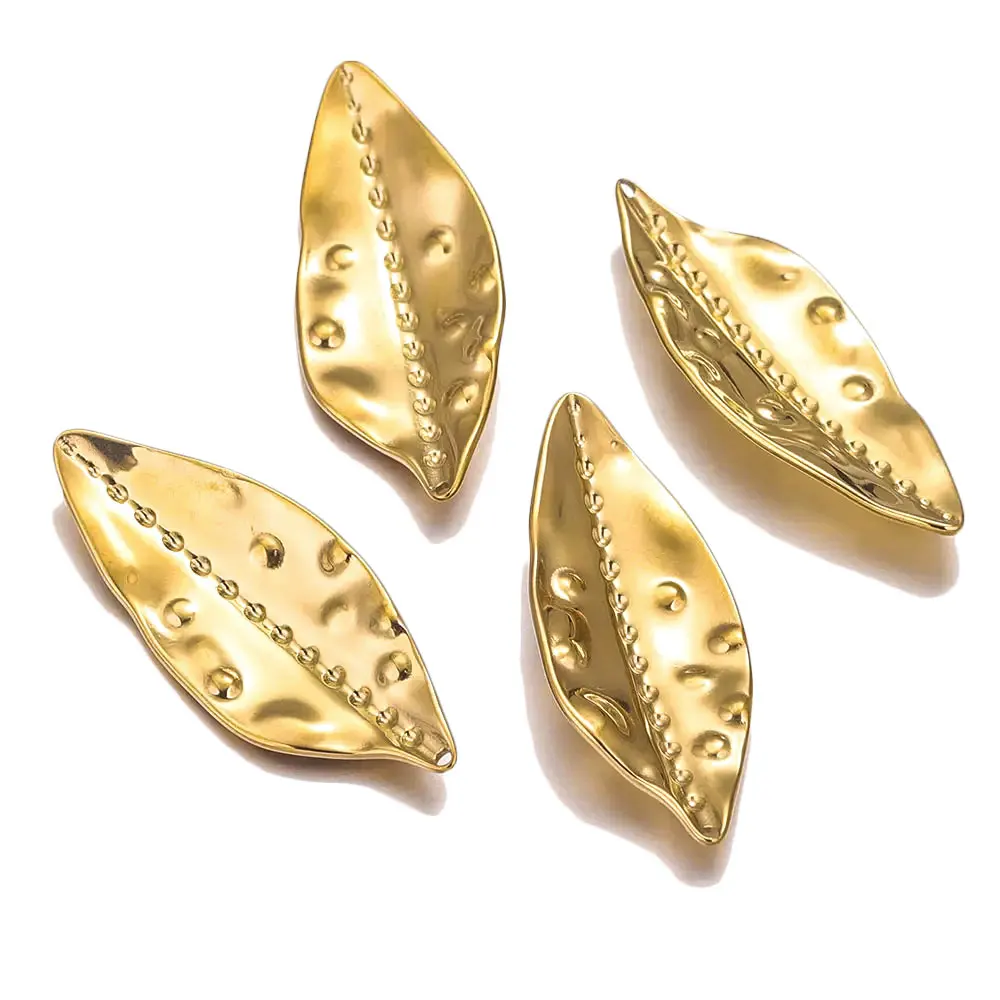 5pcs Stainless Steel Leaf Gold Plated Pendant Connectors for DIY Bracelet Necklace Craft Parts Jewelry Making Supplies Wholesale