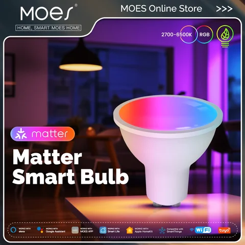 MOES Tuya Matter WiFi GU10 ampoule intelligente lumière LED à intensité variable 16 millions de couleurs rvb C + W lampe à bougie commande vocale Alexa Google Home