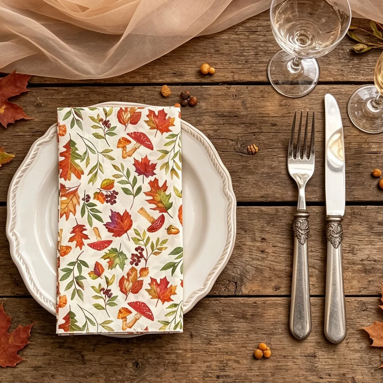 20PCS Autumn Maple Leaf Disposable Napkins Thanksgiving Halloween Harvest Party Printed Paper Napkins Table Decor Supplies
