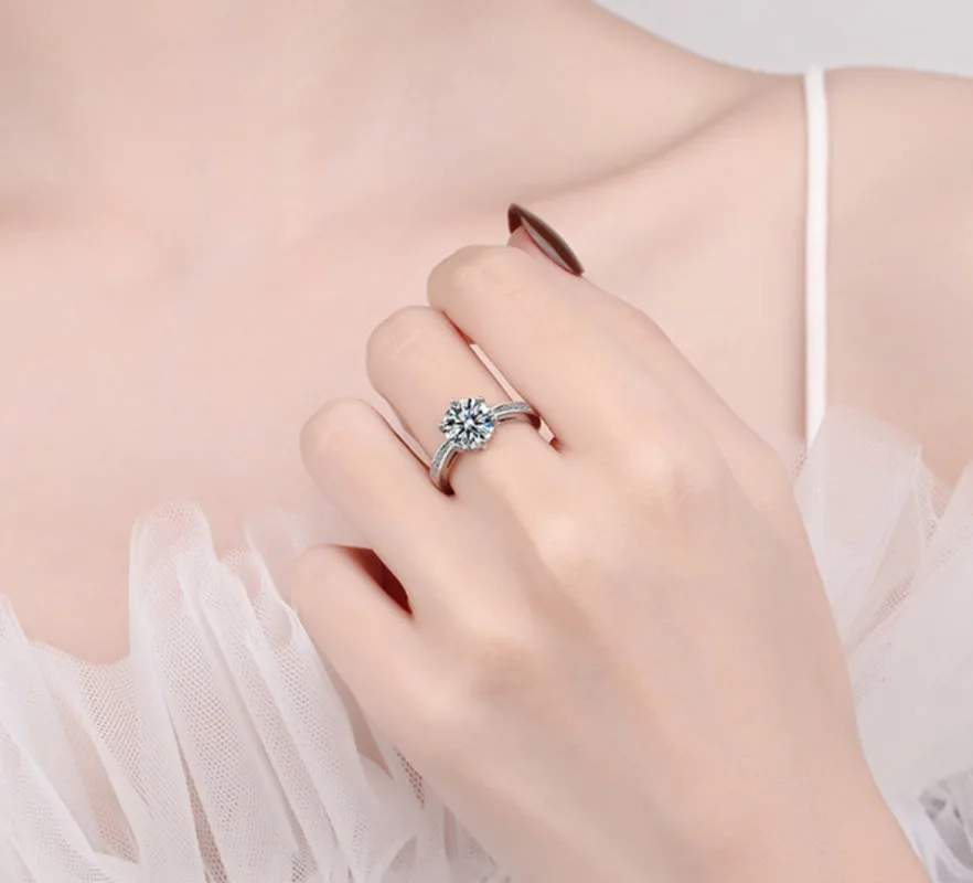 2CT Moissanit 925 Sterling Silber Ring Luxus für Damen Verlobung Hochzeit Einfacher Schmuck Geburtstagsgeschenke Mode Hohe Qualität – Detail 3