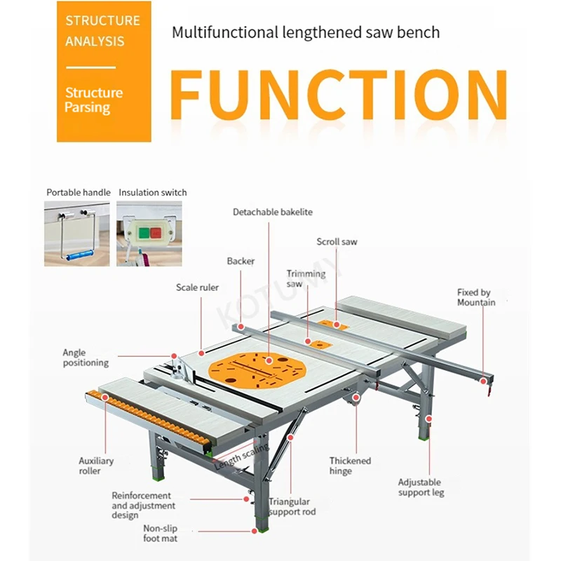 DIY Electric Folding Lifting Work Saw Multifunctional Woodworking WorkTable Table Saw Electric Woodworking Saw Table 80*120